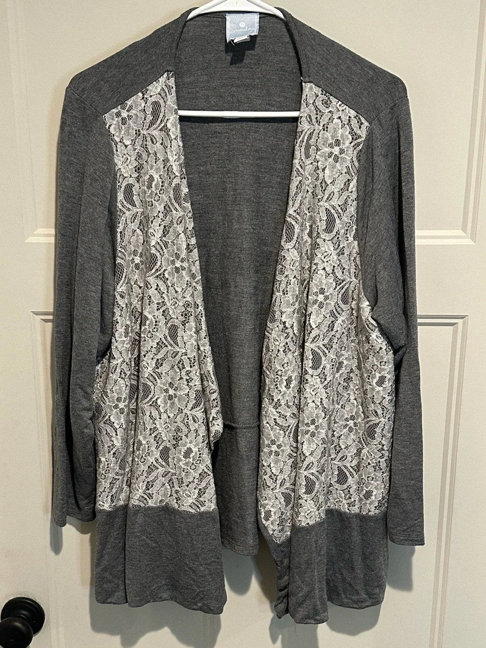 Sunday Lightweight Gray Lace Open Front Women's Cardigan - 1x